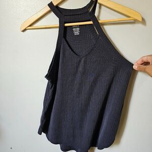 EUC AMERICAN EAGLE DARK GREY SUEDED RIBBED HALTER NECK CUT OUT TANK XS/S